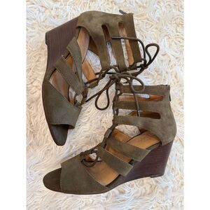 Crown Vintage Women's Gladiator Wedge Sandals Green Olive Suede Cosplay Size 7